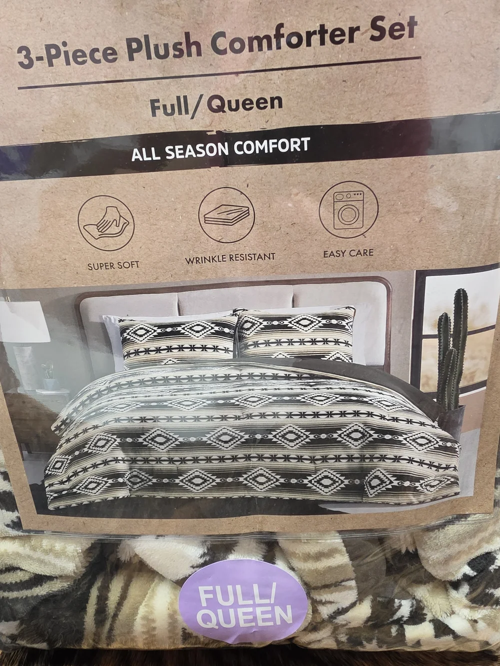 Wrangler 3-Piece Plush Comforter Set - Tan/Black Pattern (Full/Queen)